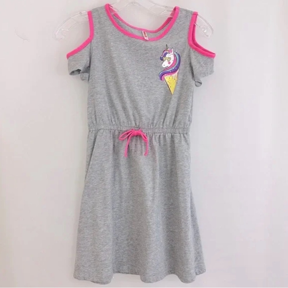 Girl’s FabKids Gray Dress with Pink Unicorn Accent Size L 10/12